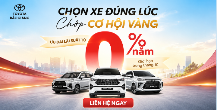 ƯU ĐÃI LÃI SUẤT MUA XE TRẢ GÓP MỚI NHẤT TẠI TOYOTA BẮC GIANG